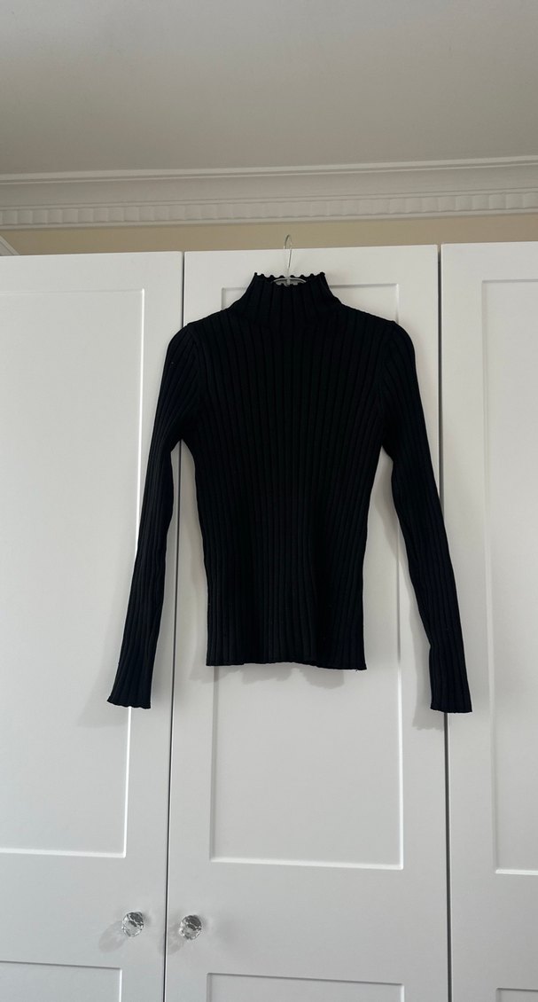 Kadın Siyah Fitilli Yarım Balıkçı Kazak - Görsel 2