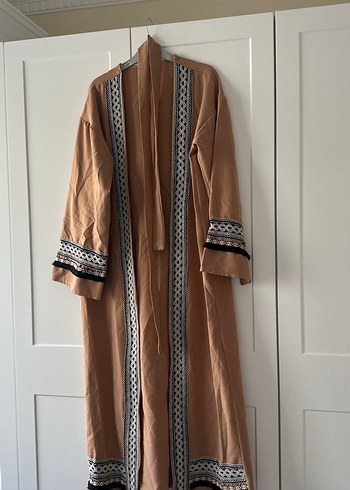 Bej Nakışlı Uzun Bohem Kimono - Görsel 2