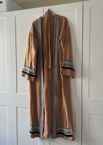 Bej Nakışlı Uzun Bohem Kimono - Görsel 4