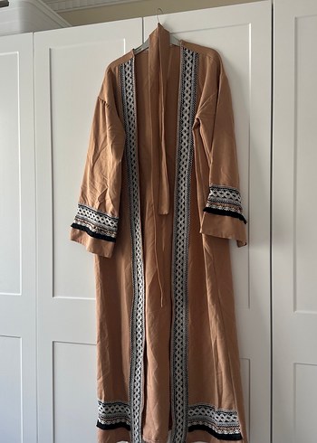 Bej Nakışlı Uzun Bohem Kimono - Görsel 3