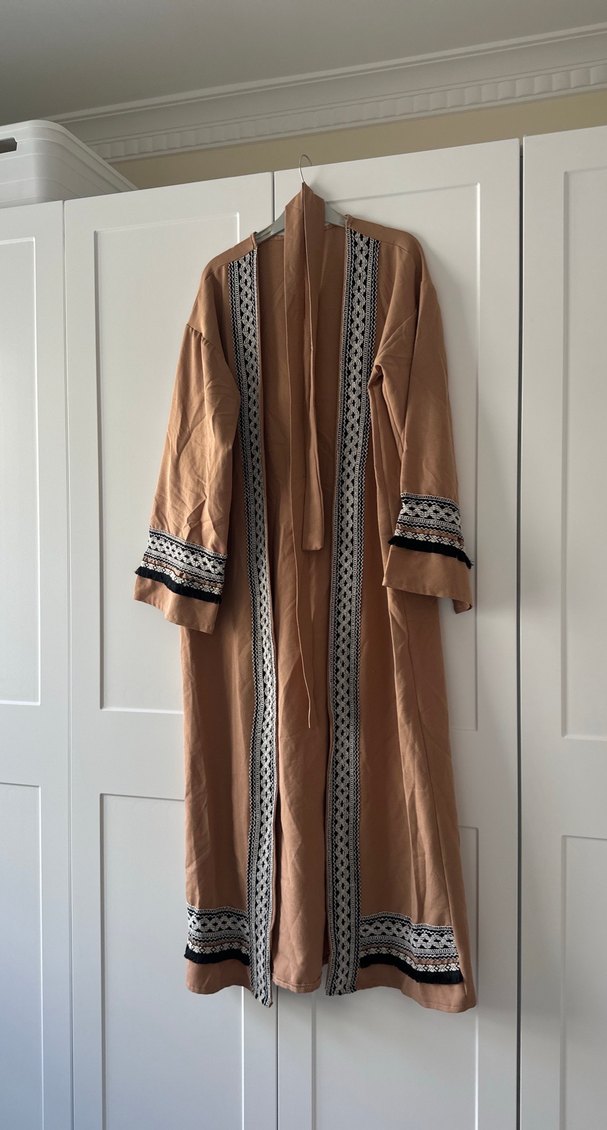 Bej Nakışlı Uzun Bohem Kimono - Görsel 3