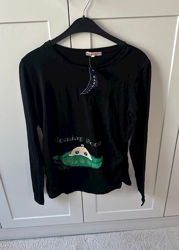 Düğmeli Siyah Uzun Kollu Hamile Tişörtü - Görsel 3