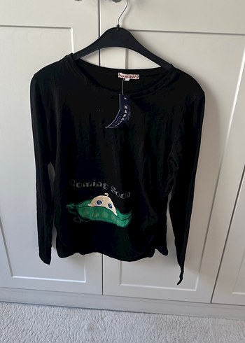 Düğmeli Siyah Uzun Kollu Hamile Tişörtü - Görsel 2