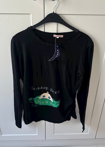 Düğmeli Siyah Uzun Kollu Hamile Tişörtü - Görsel 4