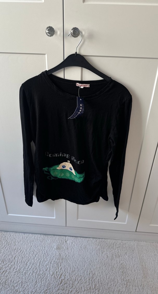 Düğmeli Siyah Uzun Kollu Hamile Tişörtü - Görsel 2