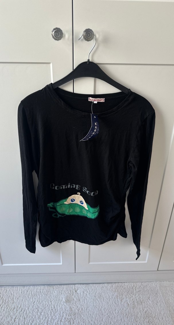 Düğmeli Siyah Uzun Kollu Hamile Tişörtü - Görsel 4