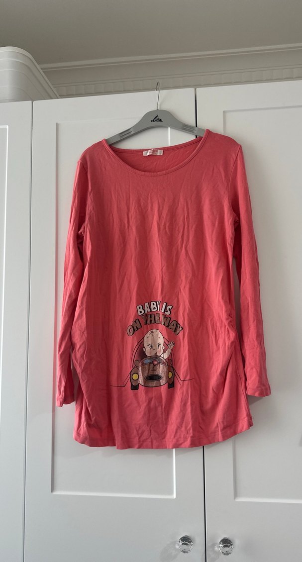 Pembe Baskılı Hamile Uzun Kollu Bluz - Görsel 3