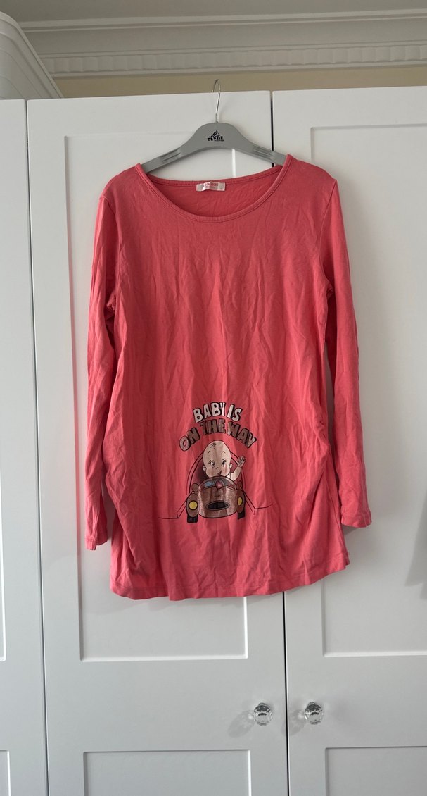 Pembe Baskılı Hamile Uzun Kollu Bluz - Görsel 2