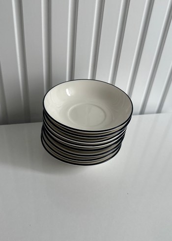 Beyaz Gri Kenarlı 8 lı çay Tabak Seti - Görsel 2