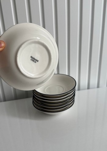 Beyaz Gri Kenarlı 8 lı çay Tabak Seti - Görsel 4