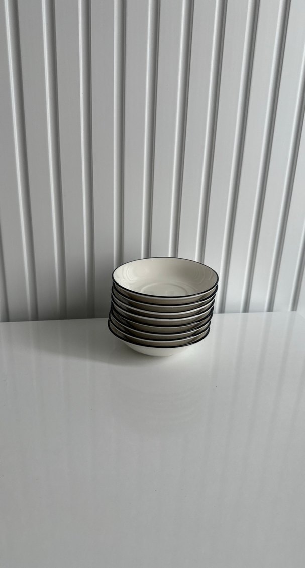 Beyaz Gri Kenarlı 8 lı çay Tabak Seti - Görsel 3