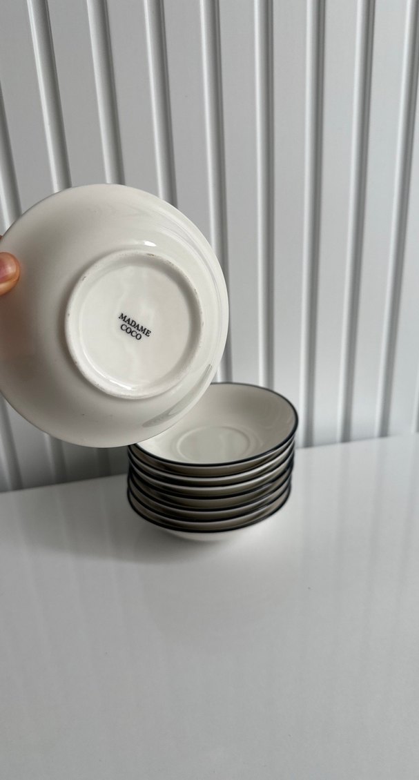 Beyaz Gri Kenarlı 8 lı çay Tabak Seti - Görsel 4