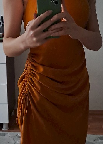 Askılı, Drapeli, Midi Kadın Abiye Elbise - Görsel 7