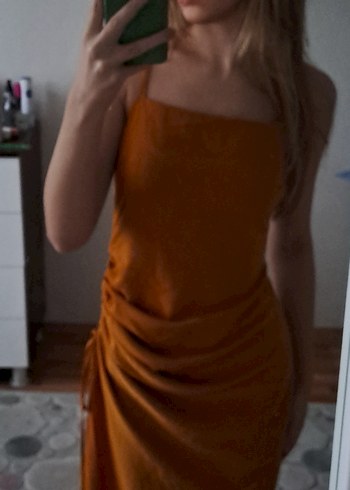 Askılı, Drapeli, Midi Kadın Abiye Elbise - Görsel 6