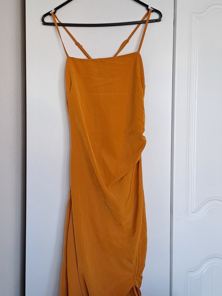 Askılı, Drapeli, Midi Kadın Abiye Elbise - Görsel 2