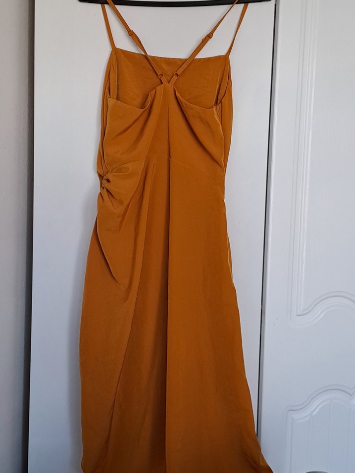 Askılı, Drapeli, Midi Kadın Abiye Elbise - Görsel 4