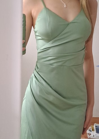 Kadın V Yaka Uzun Drapeli Abiye Elbise - Görsel 7