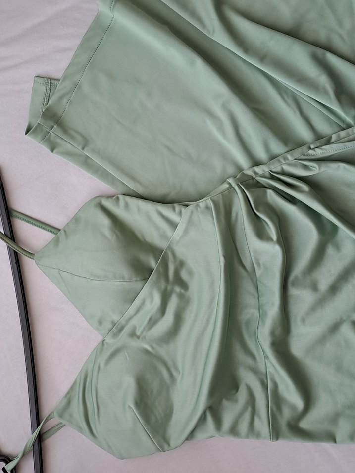 Kadın V Yaka Uzun Drapeli Abiye Elbise - Görsel 2