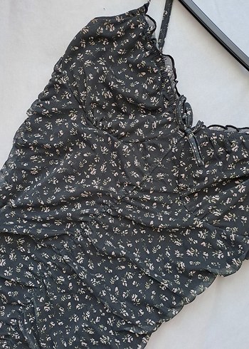 Drapeli V Yaka Siyah Mini Elbise - Görsel 2