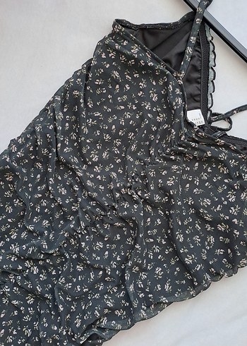 Drapeli V Yaka Siyah Mini Elbise - Görsel 3