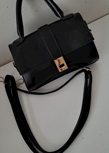 Siyah Deri Tokalı  askılı veya el Çantası kücük - Görsel 5