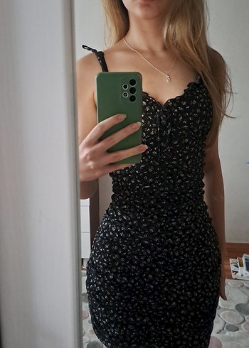 Siyah Mini cicekli  Elbise - Görsel 2