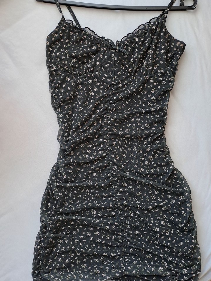 Siyah Mini cicekli  Elbise - Görsel 3