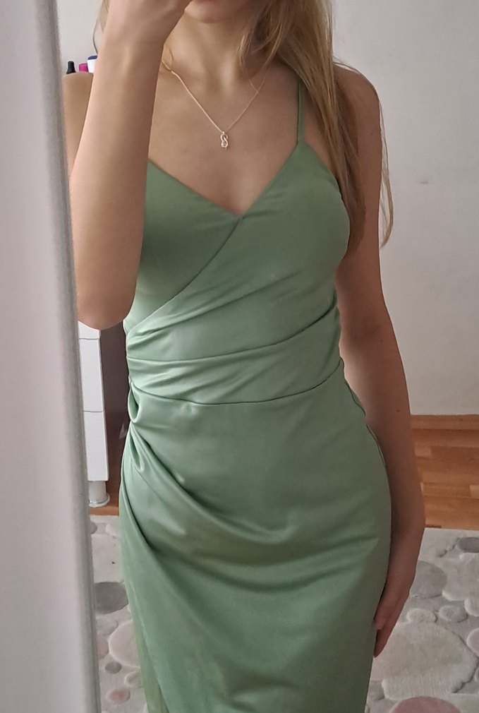 yeşil abiye elbise saten - Görsel 2