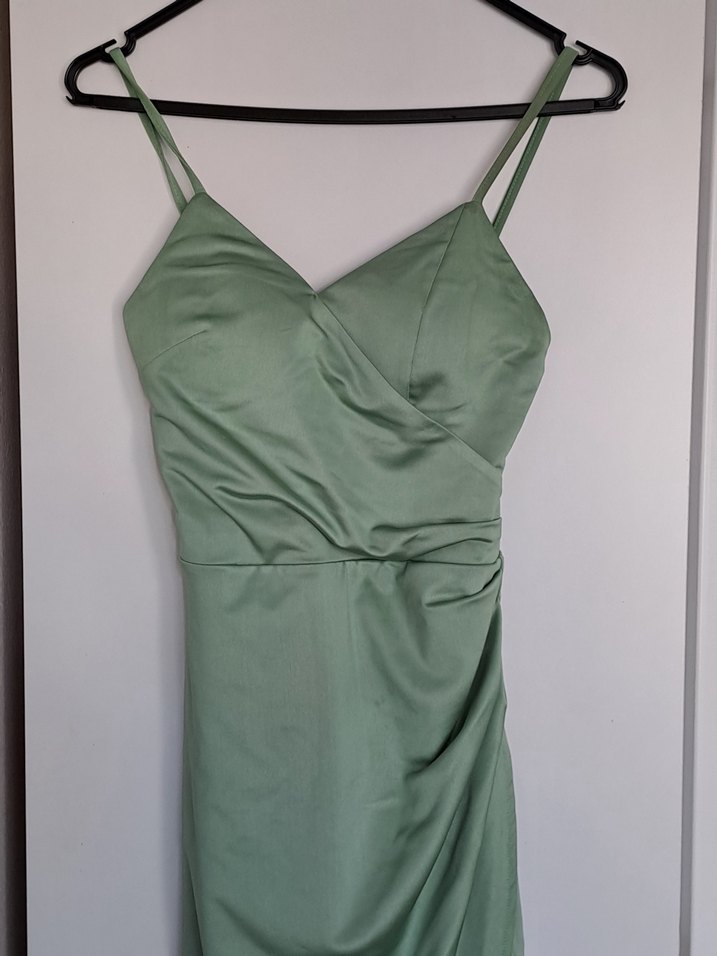 yeşil abiye elbise saten - Görsel 4