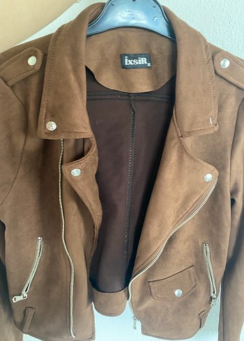 Kahverengi Süet Biker ceket - Görsel 2