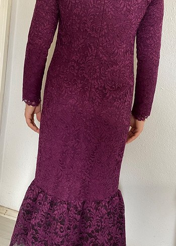 Mor Dantel Detaylı Uzun Kollu Bohem Elbise - Görsel 2