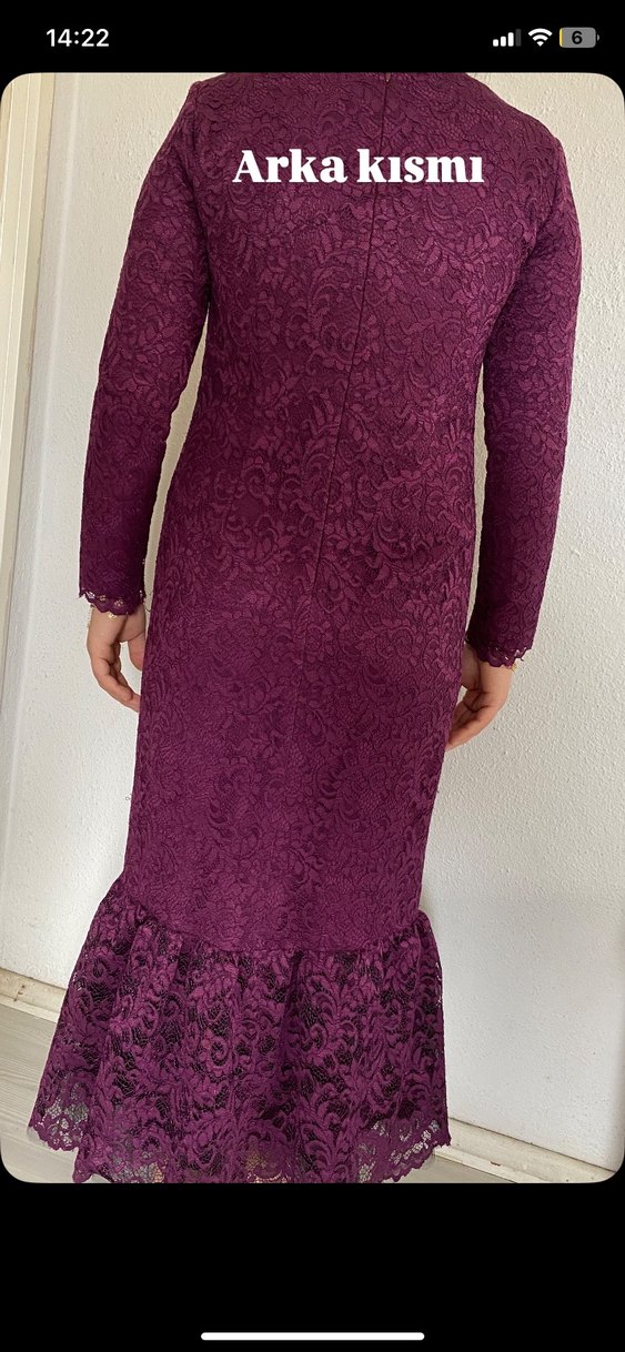 Mor Dantel Detaylı Uzun Kollu Bohem Elbise - Görsel 2