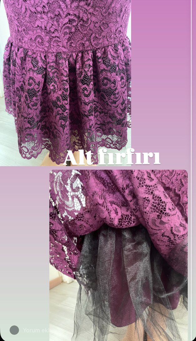 Mor Dantel Detaylı Uzun Kollu Bohem Elbise - Görsel 3