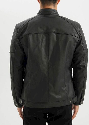 Defacto Defacto Marka Siyah Deri Ceket, Slim Fit S Beden
