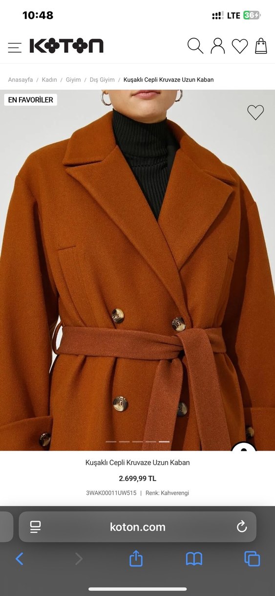 Düğmeli Bej Kadın Uzun Yün Kaban - Görsel 3