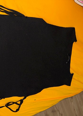 Siyah Denim Halter Yaka Mini Crop Top - Görsel 2