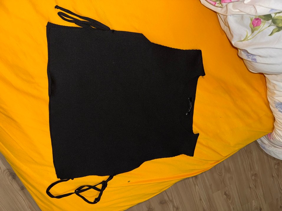 Siyah Denim Halter Yaka Mini Crop Top - Görsel 2