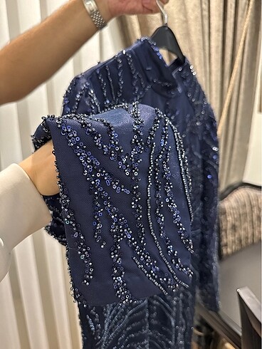 Lacivert taşlı abiye özel dikim - Görsel 3