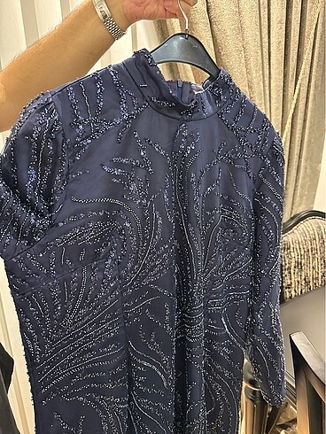 Lacivert taşlı abiye özel dikim - Görsel 4