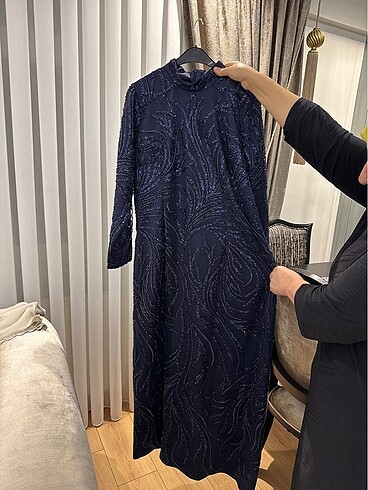 Lacivert taşlı abiye özel dikim - Görsel 7