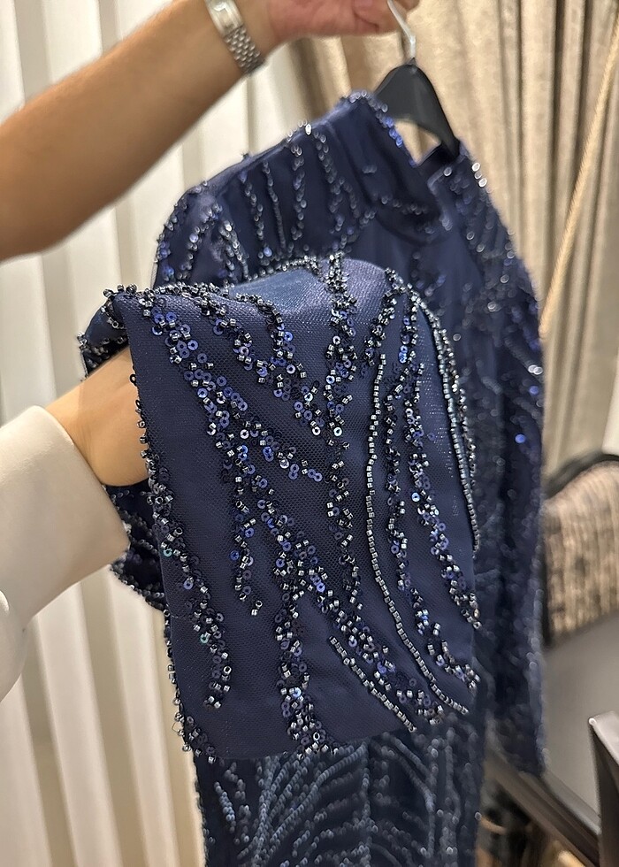 Lacivert taşlı abiye özel dikim - Görsel 3