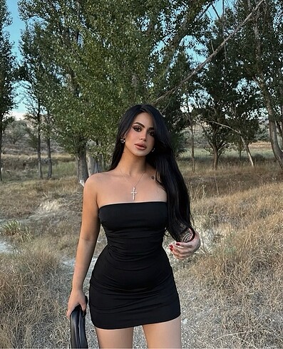 s Beden siyah Renk Kadın Siyah Mini Straplez Elbise