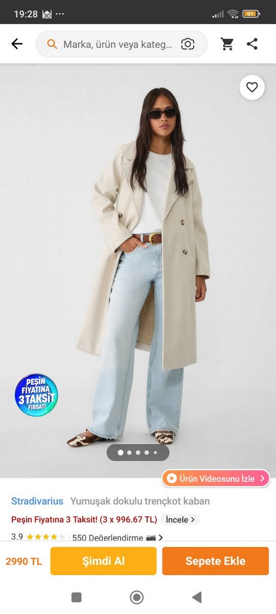 STRADİVARİUS BEJ RENK KABAN - Görsel 2