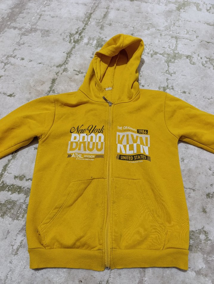 Sarı Kapüşonlu Fermuarlı Erkek çocuk Sweatshirt - Görsel 2