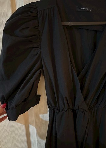 Siyah V Yakalı Drapeli Gömlek Elbise - Görsel 3