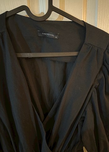 Siyah V Yakalı Drapeli Gömlek Elbise - Görsel 2