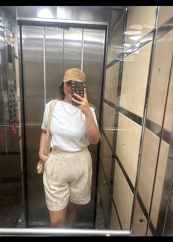 Bej Kadın Pamuklu Pilili Mini Şort - Görsel 5