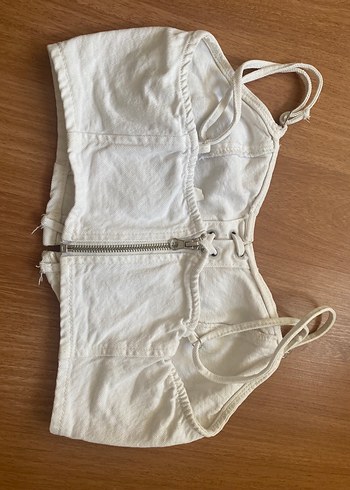 Beyaz Keten Askılı Midi Büstiyer - Görsel 2