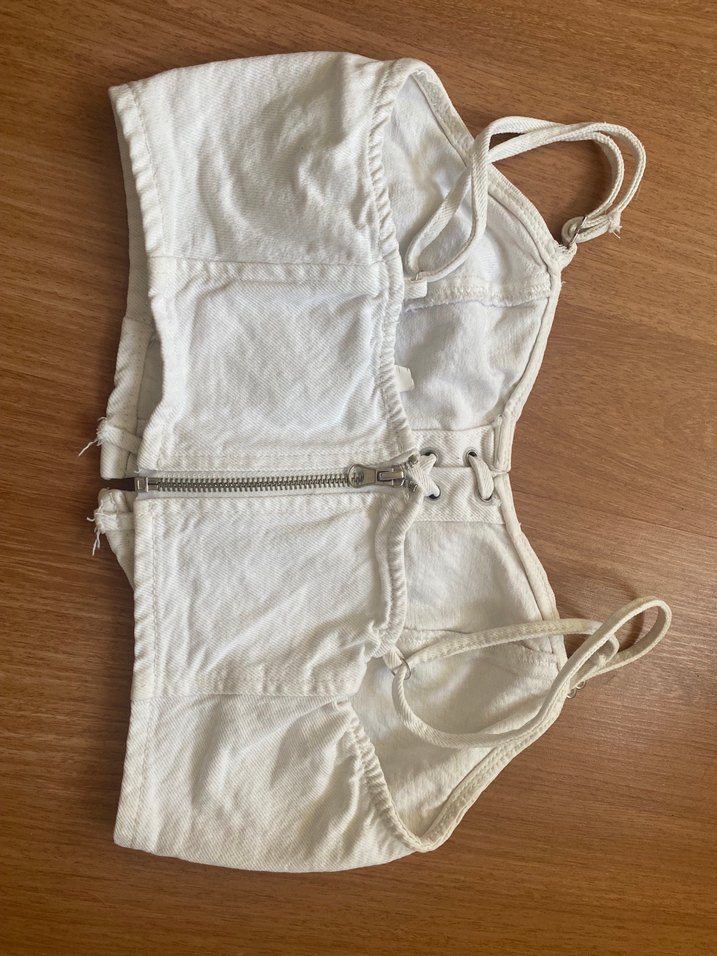 Beyaz Keten Askılı Midi Büstiyer - Görsel 2