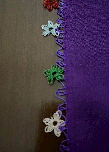 Mor İpek Görünümlü Kadın Fular iğne oyalı - Görsel 4